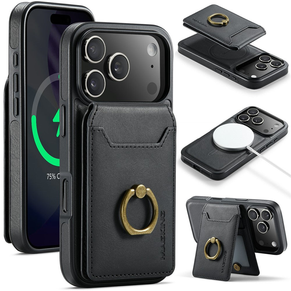 MAGKING K1 Series For iPhone 17 Pro Max Magnetic Case PC + TPU + PU Phone Cover with Card Holder - Black