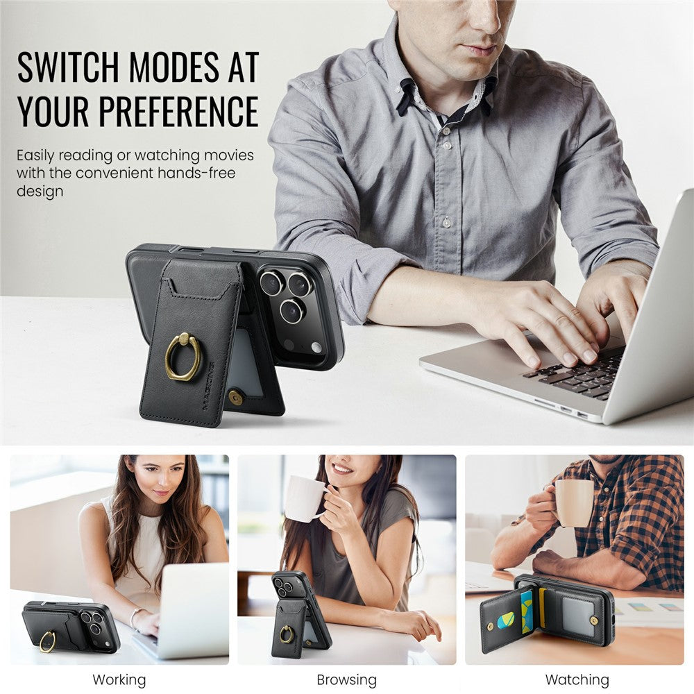 MAGKING K1 Series For iPhone 17 Pro Max Magnetic Case PC + TPU + PU Phone Cover with Card Holder - Black