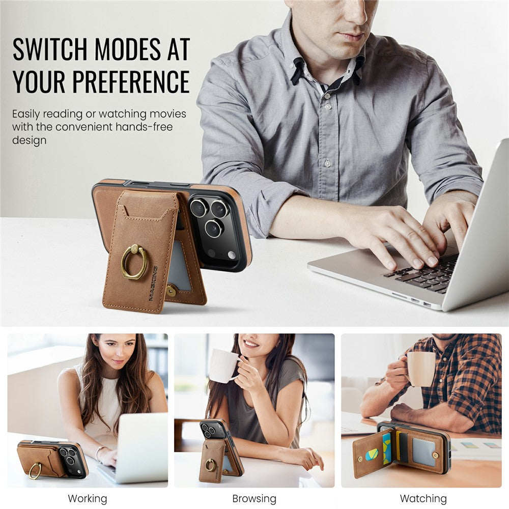 MAGKING K1 Series For iPhone 17 Pro Max Magnetic Case PC + TPU + PU Phone Cover with Card Holder - Brown