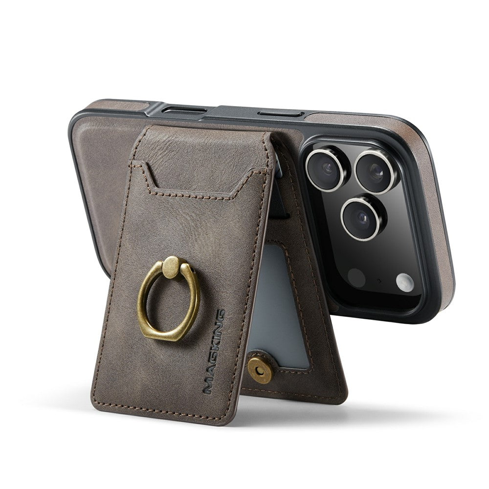 MAGKING K1 Series For iPhone 17 Pro Max Magnetic Case PC + TPU + PU Phone Cover with Card Holder - Coffee
