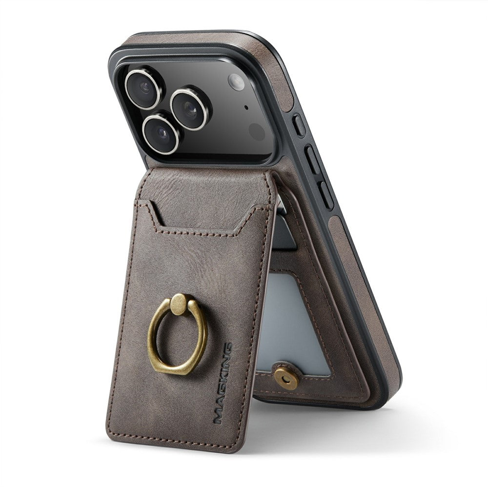 MAGKING K1 Series For iPhone 17 Pro Max Magnetic Case PC + TPU + PU Phone Cover with Card Holder - Coffee