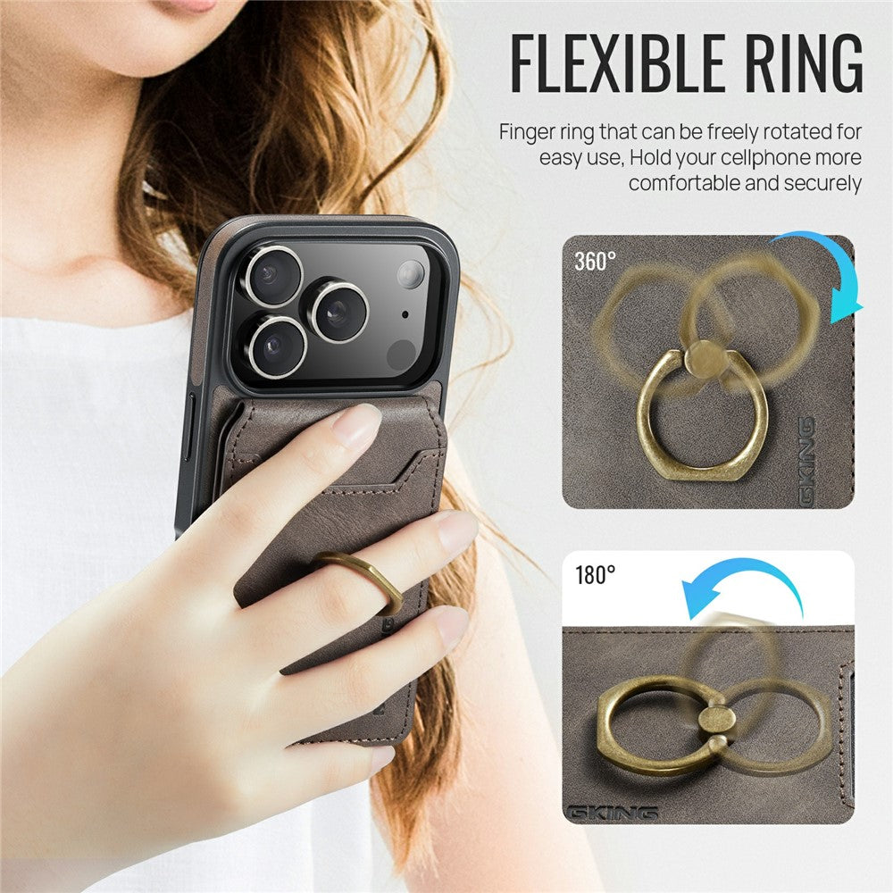 MAGKING K1 Series For iPhone 17 Pro Max Magnetic Case PC + TPU + PU Phone Cover with Card Holder - Coffee