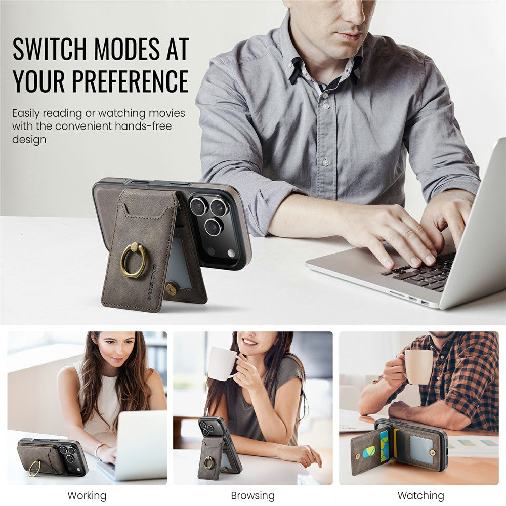 MAGKING K1 Series For iPhone 17 Pro Max Magnetic Case PC + TPU + PU Phone Cover with Card Holder - Coffee