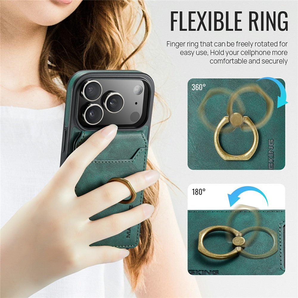 MAGKING K1 Series For iPhone 17 Pro Max Magnetic Case PC + TPU + PU Phone Cover with Card Holder - Green