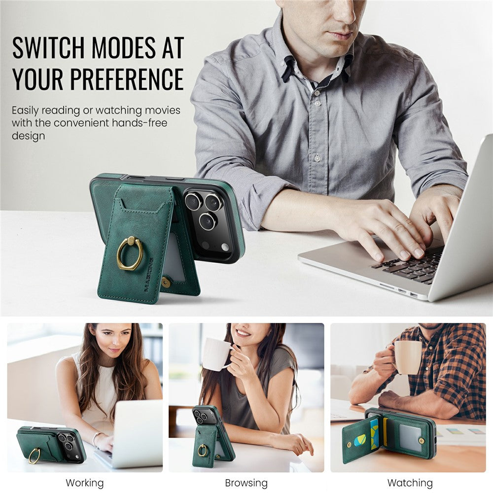 MAGKING K1 Series For iPhone 17 Pro Max Magnetic Case PC + TPU + PU Phone Cover with Card Holder - Green