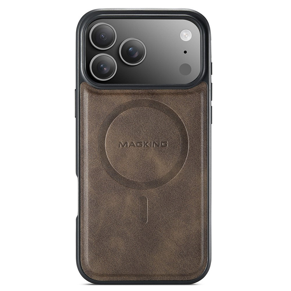MAGKING K1 Series For iPhone 17 Pro Max Magnetic Case PC + TPU + PU Leather Phone Cover - Coffee