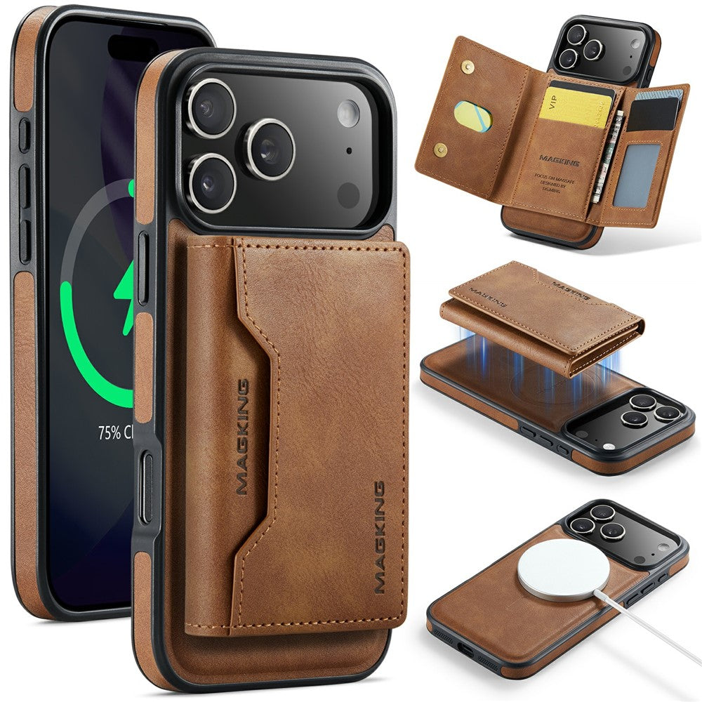 MAGKING K2 Series For iPhone 17 Pro Max Case Compatible with MagSafe PC + TPU + PU Phone Cover - Brown