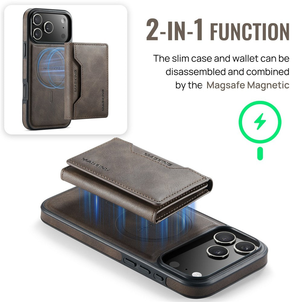 MAGKING K2 Series For iPhone 17 Pro Max Case Compatible with MagSafe PC + TPU + PU Phone Cover - Coffee