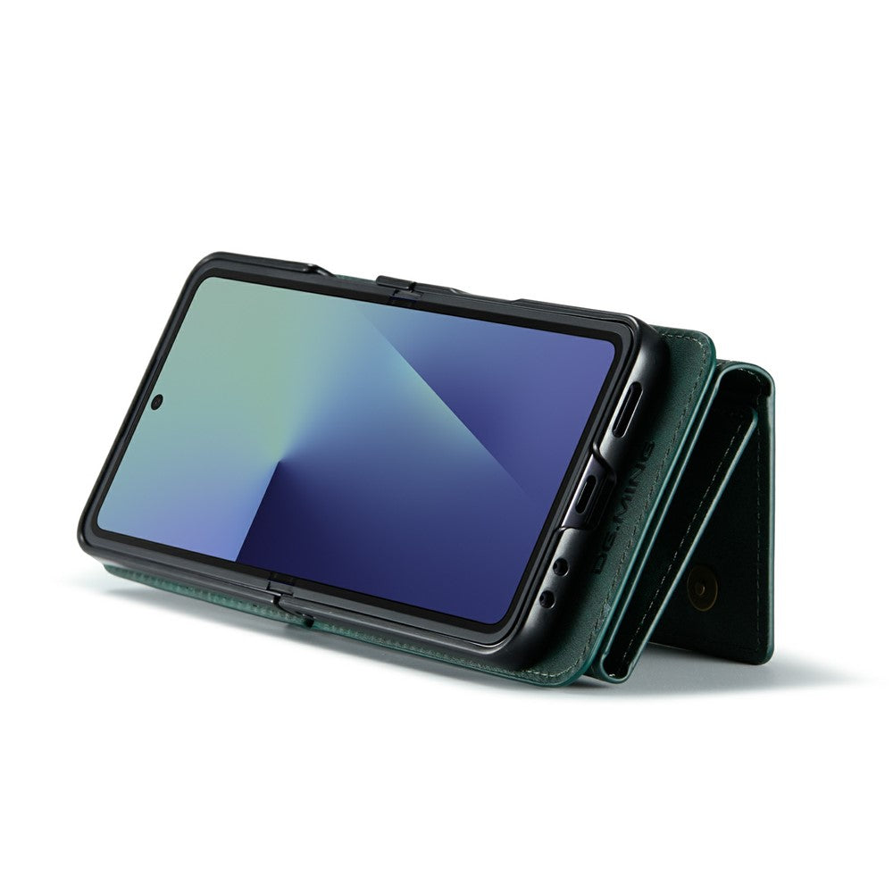 DG.MING M6 Series For Samsung Galaxy Z Flip7 5G Foldable Case PU + PC Phone Cover with Wallet / Shoulder Strap - Green