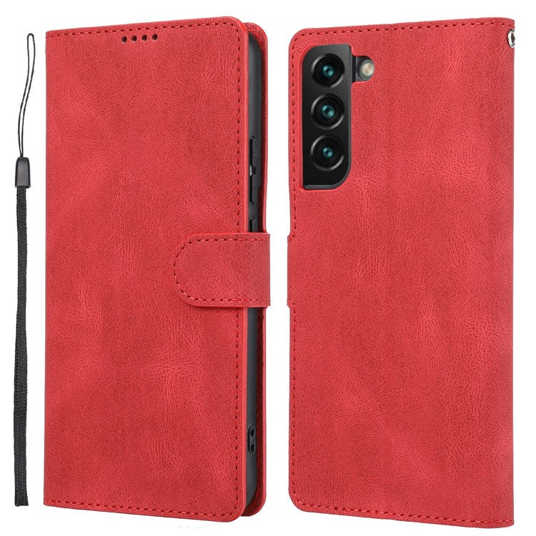 Anti-drop Magnetic Closure Phone Cover For Samsung Galaxy S23+, PU Leather Flip Phone Case Stand Wallet with Strap - Red