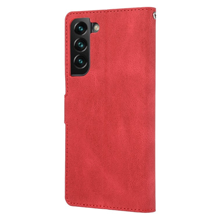 Anti-drop Magnetic Closure Phone Cover For Samsung Galaxy S23+, PU Leather Flip Phone Case Stand Wallet with Strap - Red