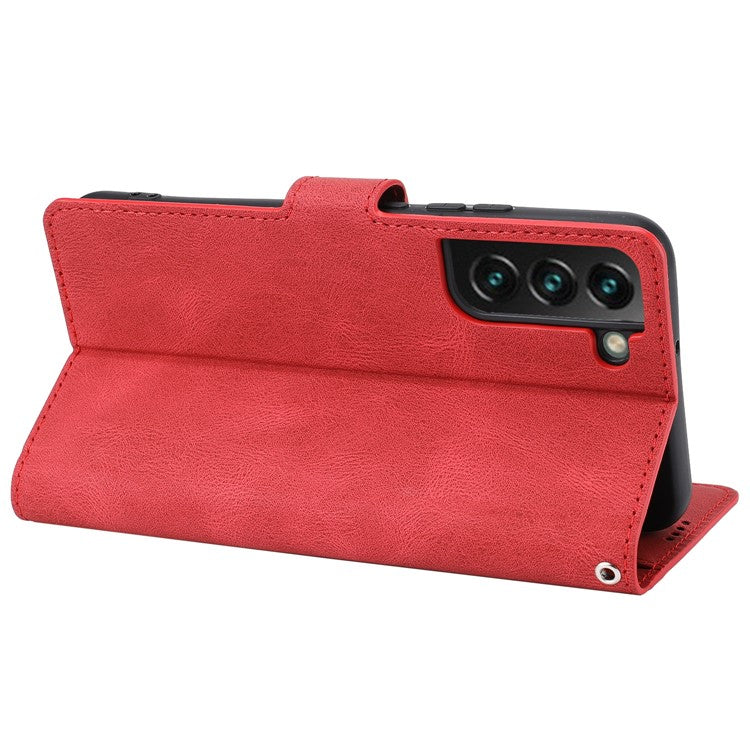 Anti-drop Magnetic Closure Phone Cover For Samsung Galaxy S23+, PU Leather Flip Phone Case Stand Wallet with Strap - Red