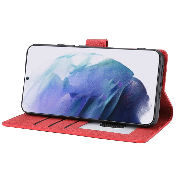 Anti-drop Magnetic Closure Phone Cover For Samsung Galaxy S23+, PU Leather Flip Phone Case Stand Wallet with Strap - Red