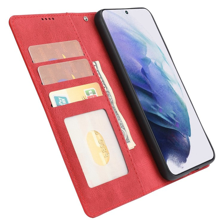 Anti-drop Magnetic Closure Phone Cover For Samsung Galaxy S23+, PU Leather Flip Phone Case Stand Wallet with Strap - Red