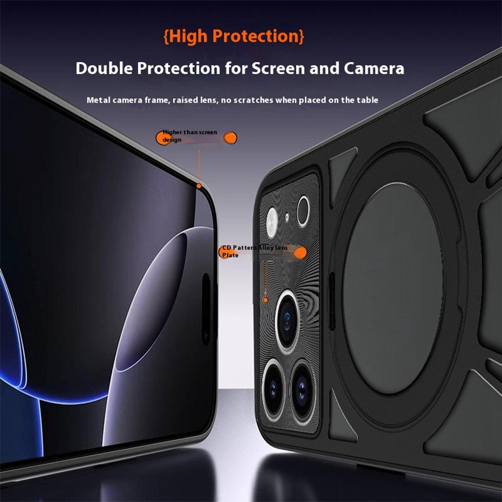 For iPhone 17 Pro Max Case Magnetic Kickstand Hollow Heat Dissipation Silicone + PC + Metal Bumper Phone Cover - Black