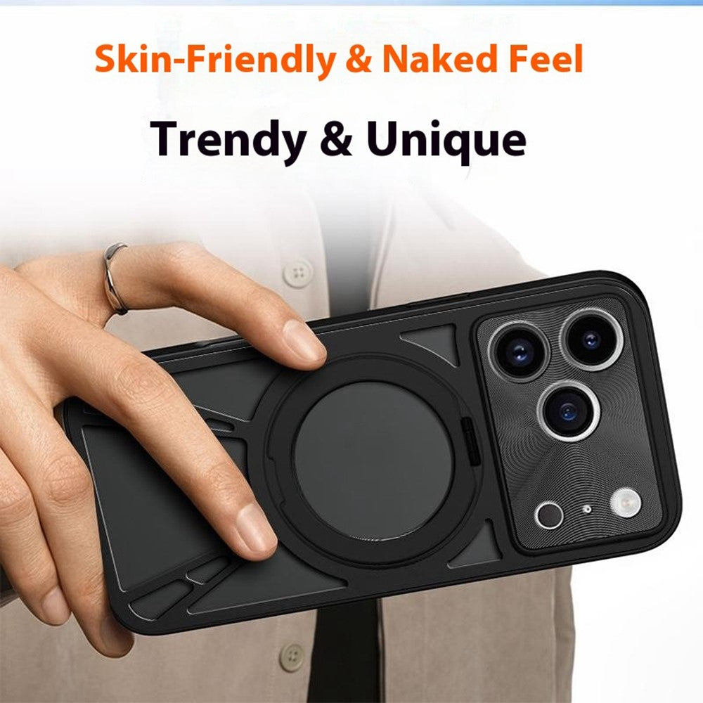 For iPhone 17 Pro Max Case Magnetic Kickstand Hollow Heat Dissipation Silicone + PC + Metal Bumper Phone Cover - Silver