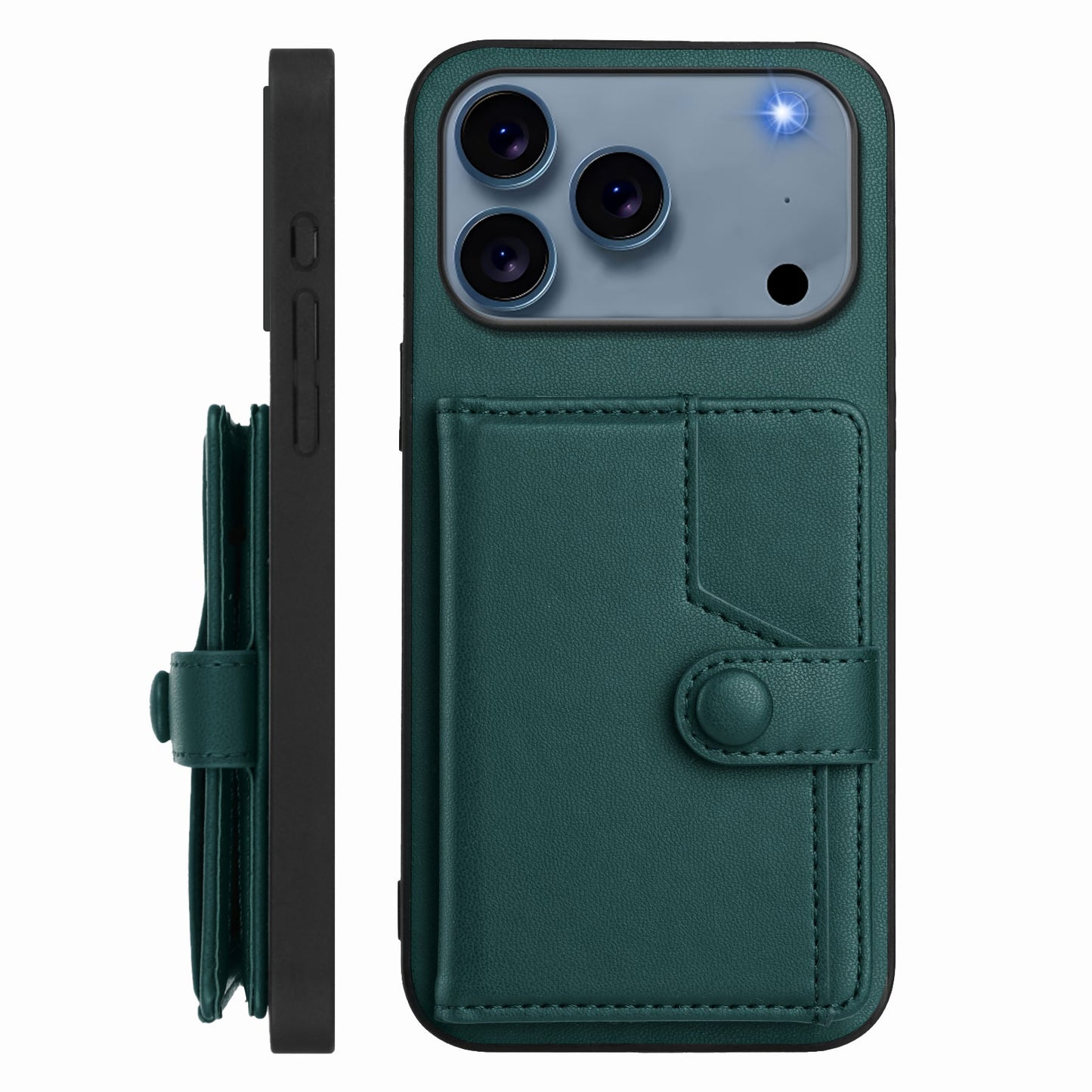 For iPhone 17 Pro Max Case RFID Blocking Card Holder Kickstand TPU + PU Leather Phone Back Cover - Green