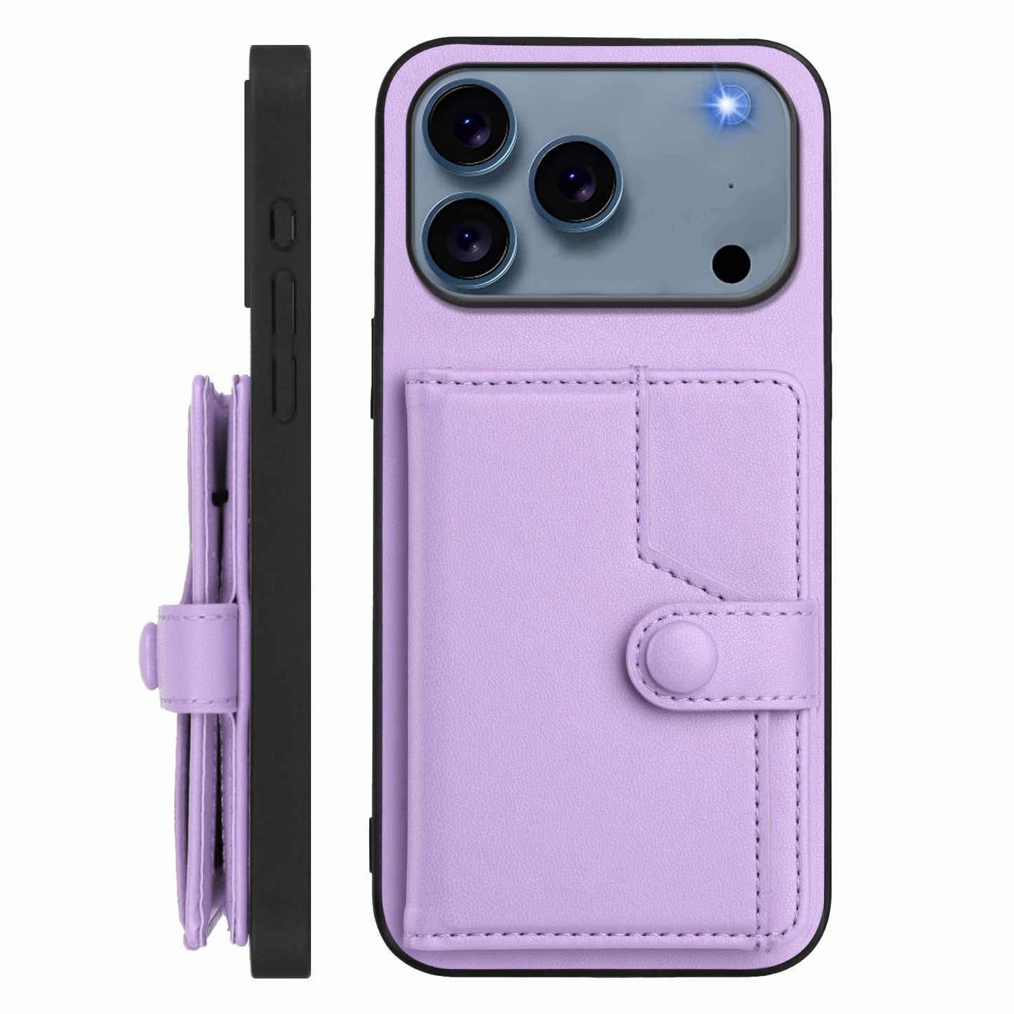 For iPhone 17 Pro Max Case RFID Blocking Card Holder Kickstand TPU + PU Leather Phone Back Cover - Purple