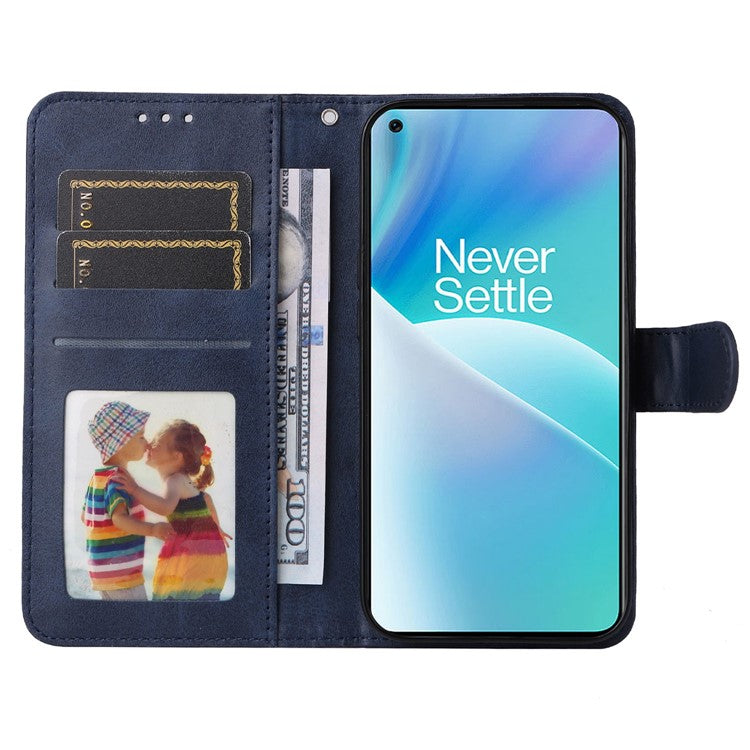 For OnePlus Nord 2T 5G Magnetic PU Leather Stand Flip Cover Calf Texture TPU Inner Shell Folio Wallet Phone Case with Strap - Blue