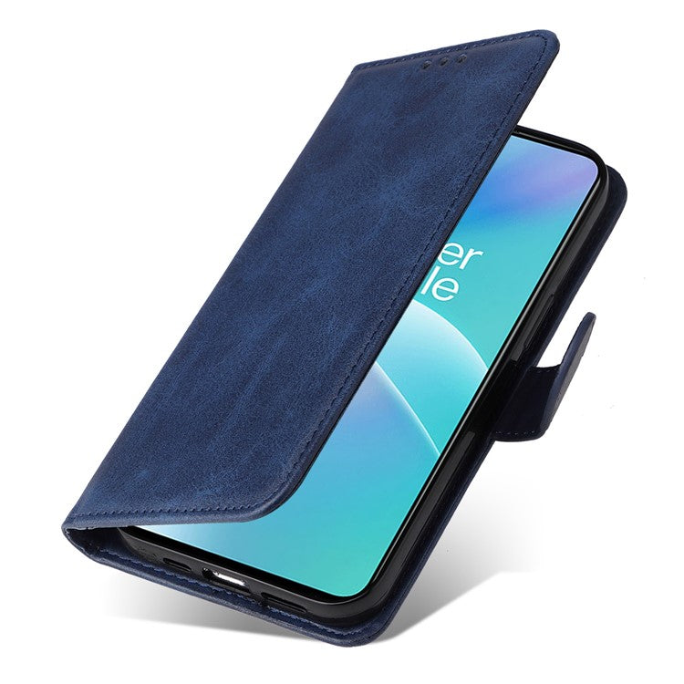 For OnePlus Nord 2T 5G Magnetic PU Leather Stand Flip Cover Calf Texture TPU Inner Shell Folio Wallet Phone Case with Strap - Blue