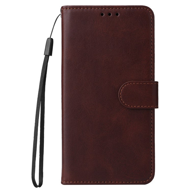 For OnePlus Nord 2T 5G Magnetic PU Leather Stand Flip Cover Calf Texture TPU Inner Shell Folio Wallet Phone Case with Strap - Brown