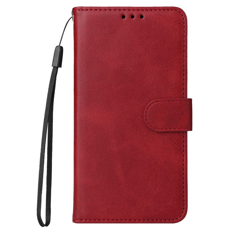 For OnePlus Nord 2T 5G Magnetic PU Leather Stand Flip Cover Calf Texture TPU Inner Shell Folio Wallet Phone Case with Strap - Red