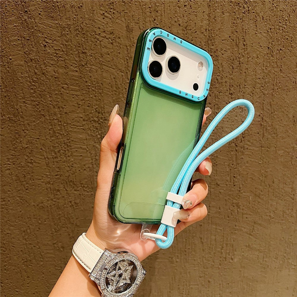 For iPhone 17 Pro Max Case Clear Contrasting Colors Shockproof TPU Phone Back Cover with Wrist Strap - Green