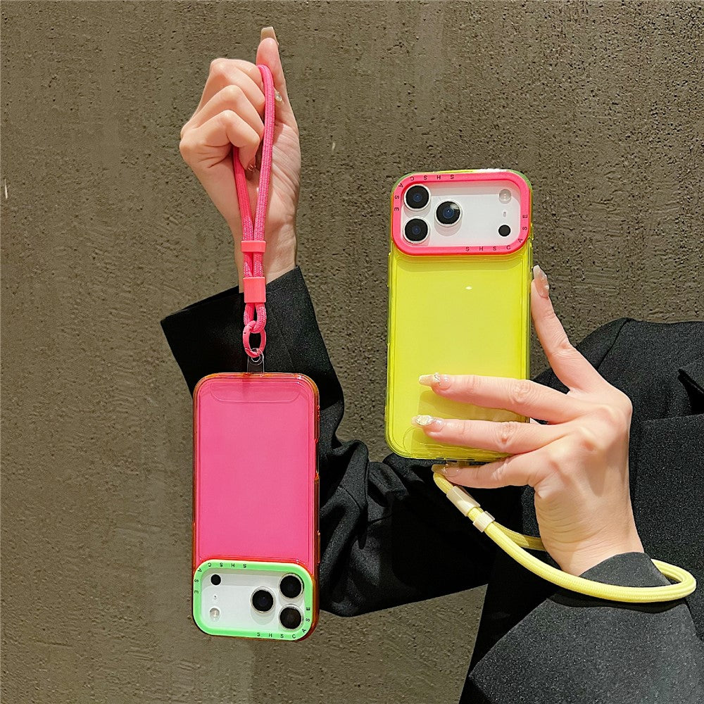 For iPhone 17 Pro Max Case Clear Contrasting Colors Shockproof TPU Phone Back Cover with Wrist Strap - Green