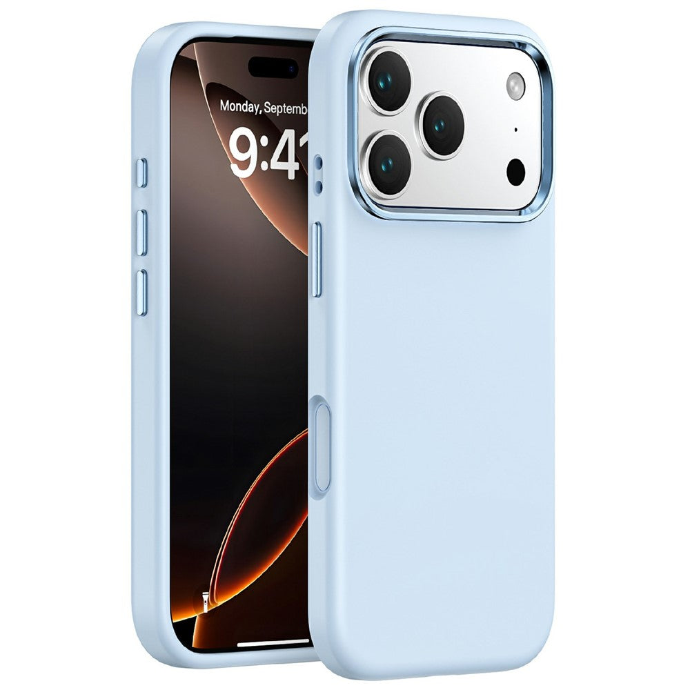 For iPhone 17 Pro Max Case Shockproof Liquid Silicone Phone Back Cover with Metal Lens Frame - Blue