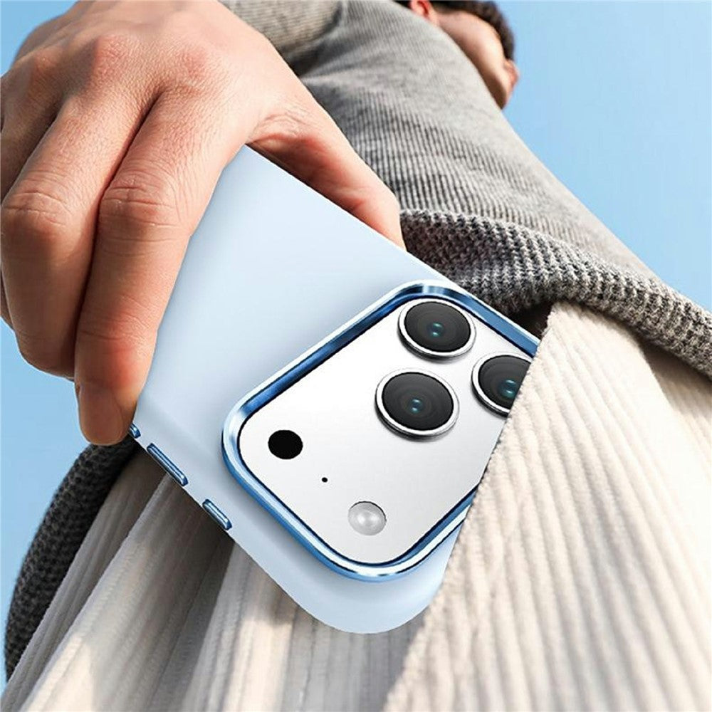 For iPhone 17 Pro Max Case Shockproof Liquid Silicone Phone Back Cover with Metal Lens Frame - Blue