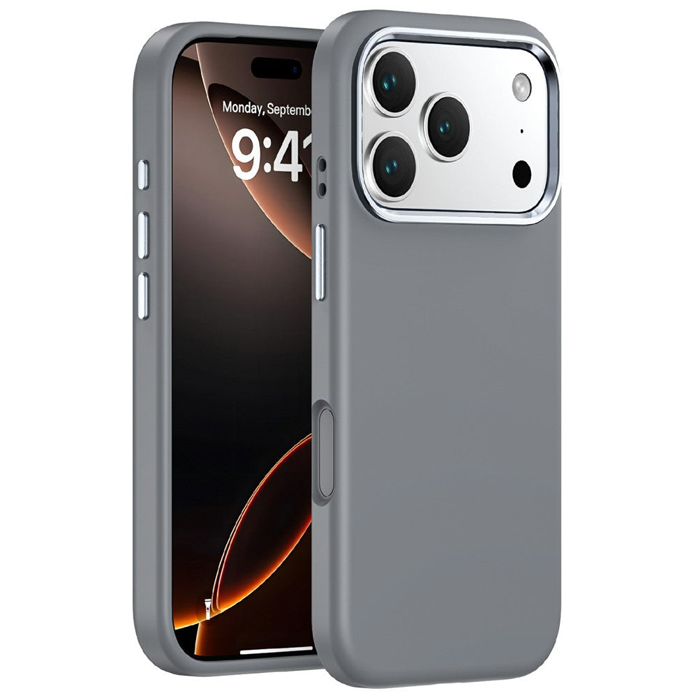 For iPhone 17 Pro Max Case Shockproof Liquid Silicone Phone Back Cover with Metal Lens Frame - Grey