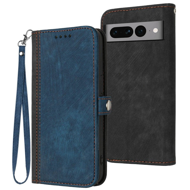 YX0020 For Google Pixel 7 Pro 5G Drop Prevention Phone Case, PU Leather Stand Function Dual Magnetic Clasp Flip Cover Shell with Strap - Sapphire