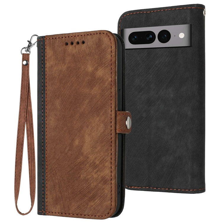 YX0020 For Google Pixel 7 Pro 5G Drop Prevention Phone Case, PU Leather Stand Function Dual Magnetic Clasp Flip Cover Shell with Strap - Brown