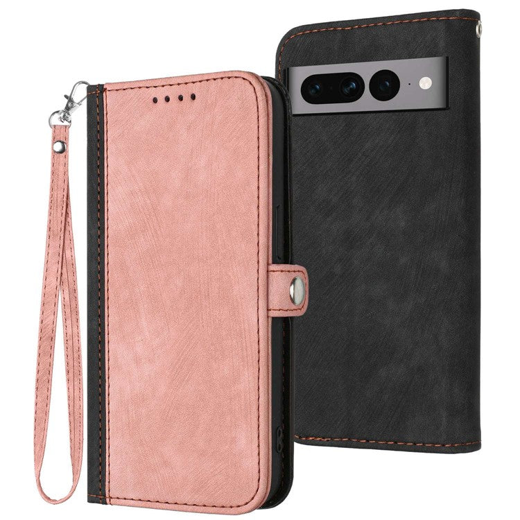 YX0020 For Google Pixel 7 Pro 5G Drop Prevention Phone Case, PU Leather Stand Function Dual Magnetic Clasp Flip Cover Shell with Strap - Pink