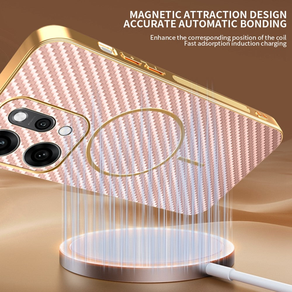 For Oppo Reno14 Pro 5G (Global) Case Carbon Fiber Textured Electroplated TPU Back Cover - Pink