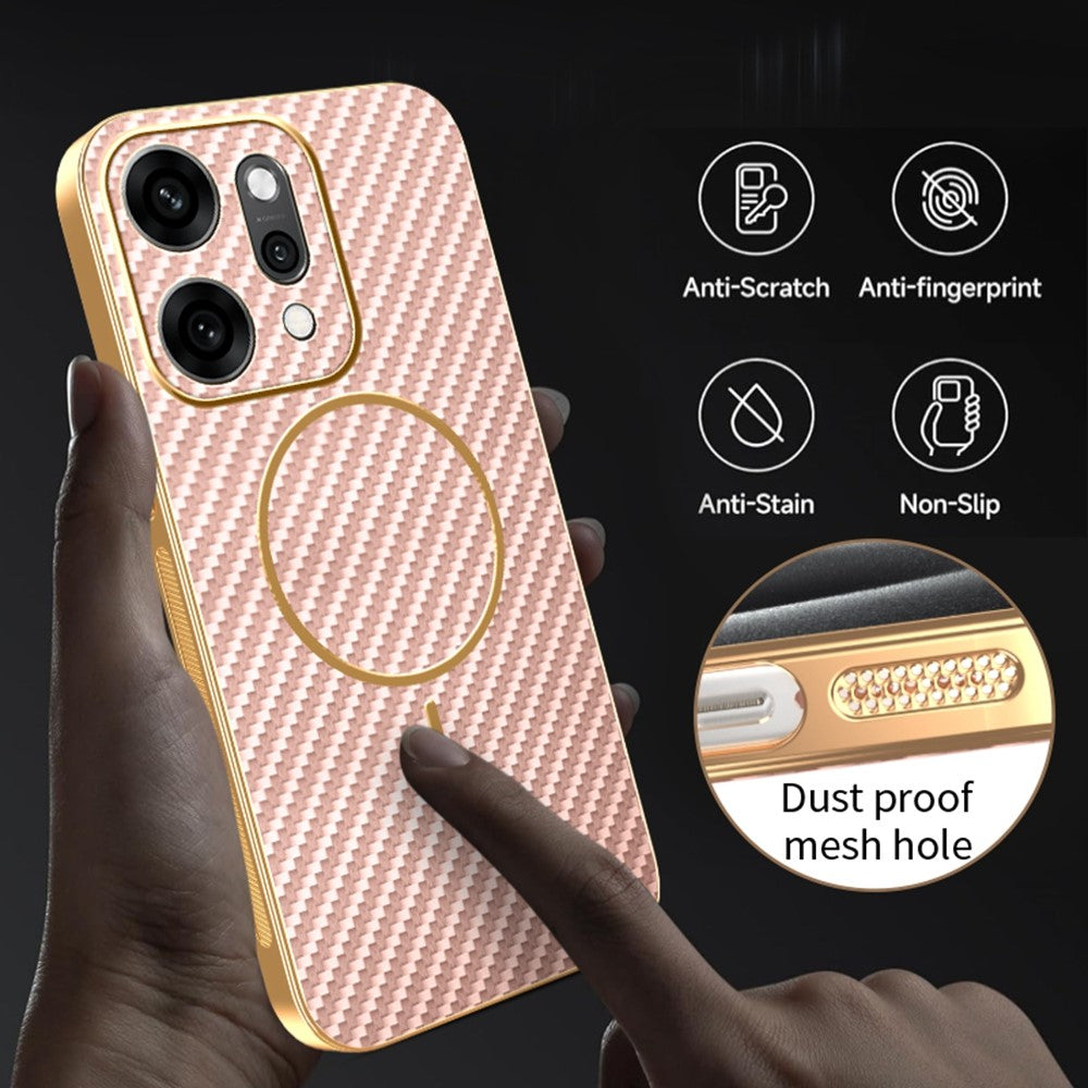 For Oppo Reno14 Pro 5G (Global) Case Carbon Fiber Textured Electroplated TPU Back Cover - Pink