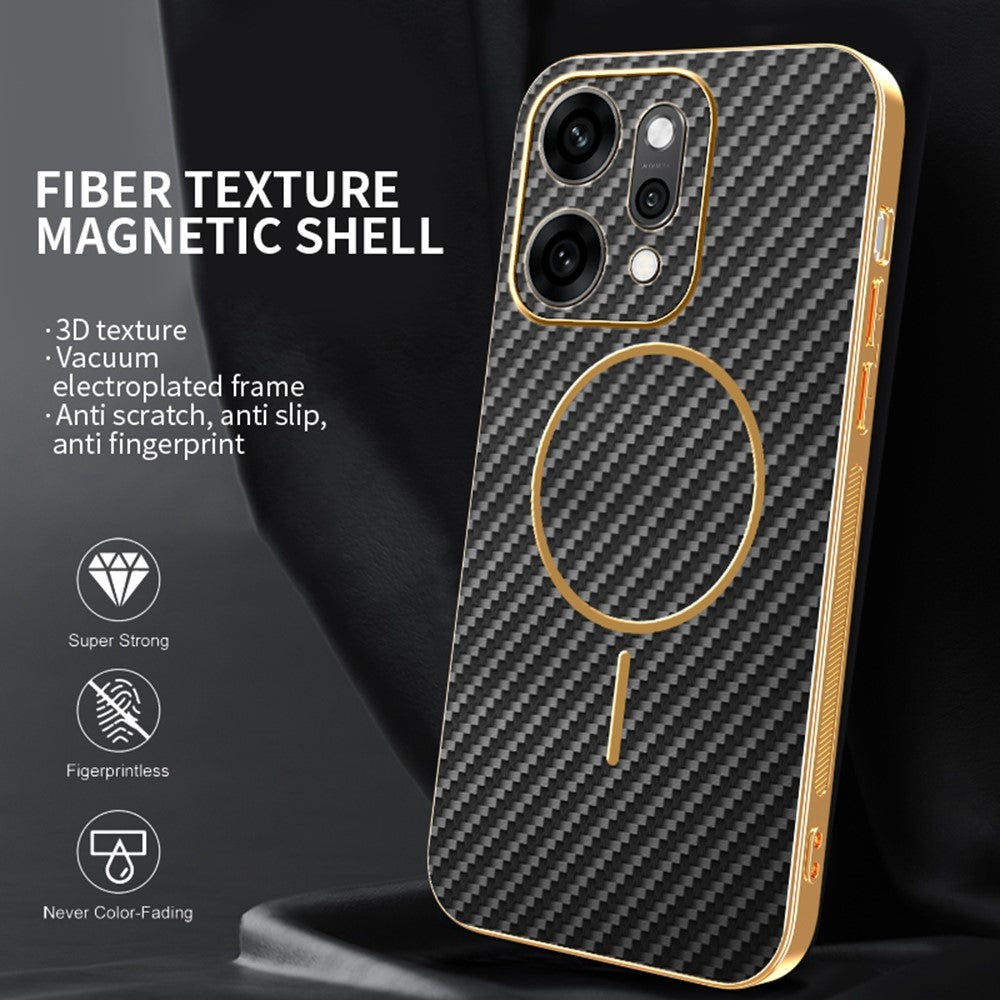 For Oppo Reno14 Pro 5G (Global) Case Carbon Fiber Textured Electroplated TPU Back Cover - Black