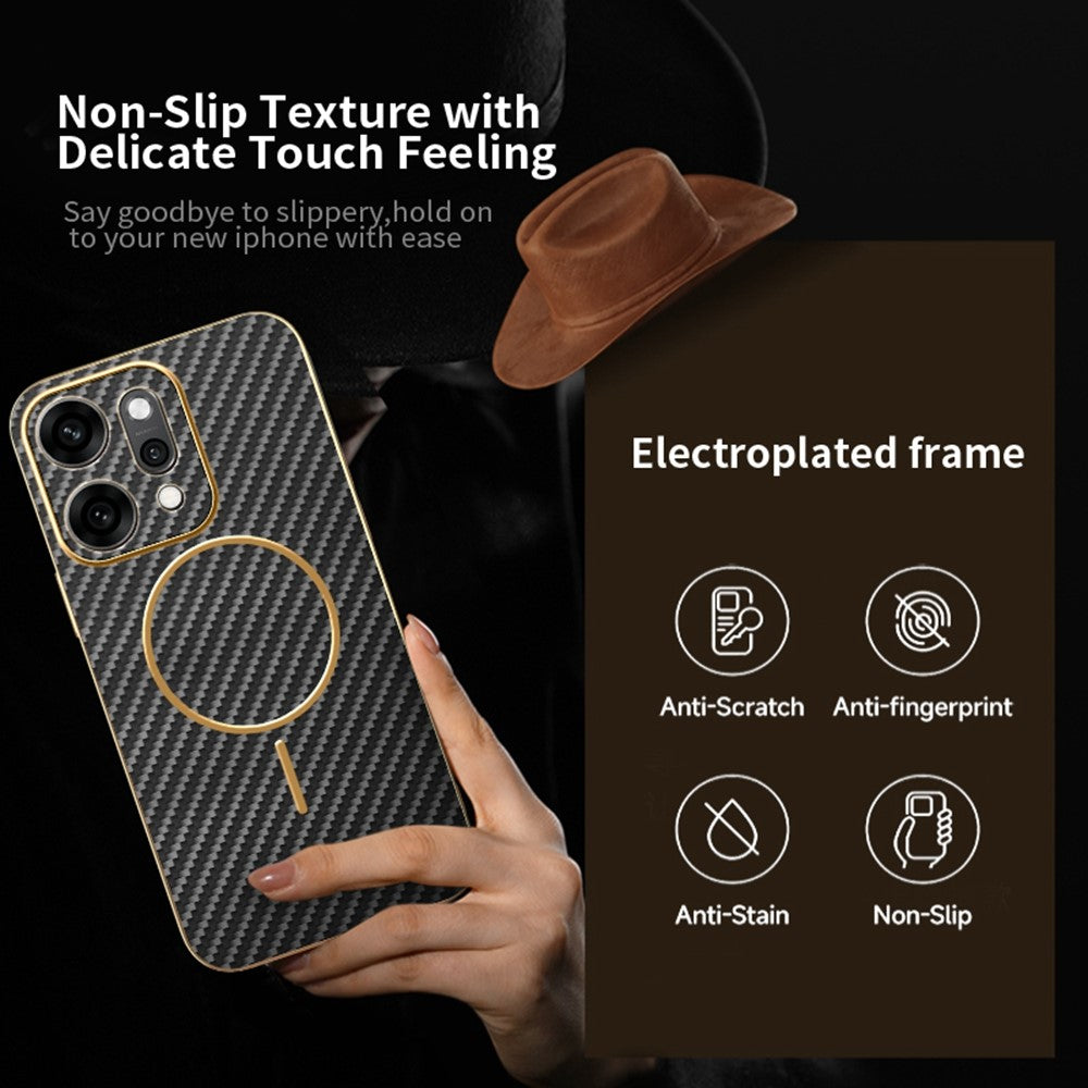 For Oppo Reno14 Pro 5G (Global) Case Carbon Fiber Textured Electroplated TPU Back Cover - Black