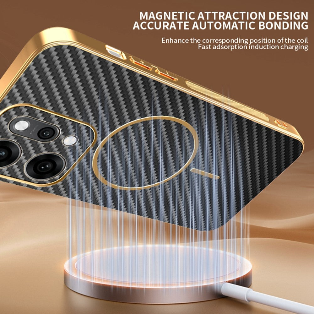 For Oppo Reno14 Pro 5G (Global) Case Carbon Fiber Textured Electroplated TPU Back Cover - Black