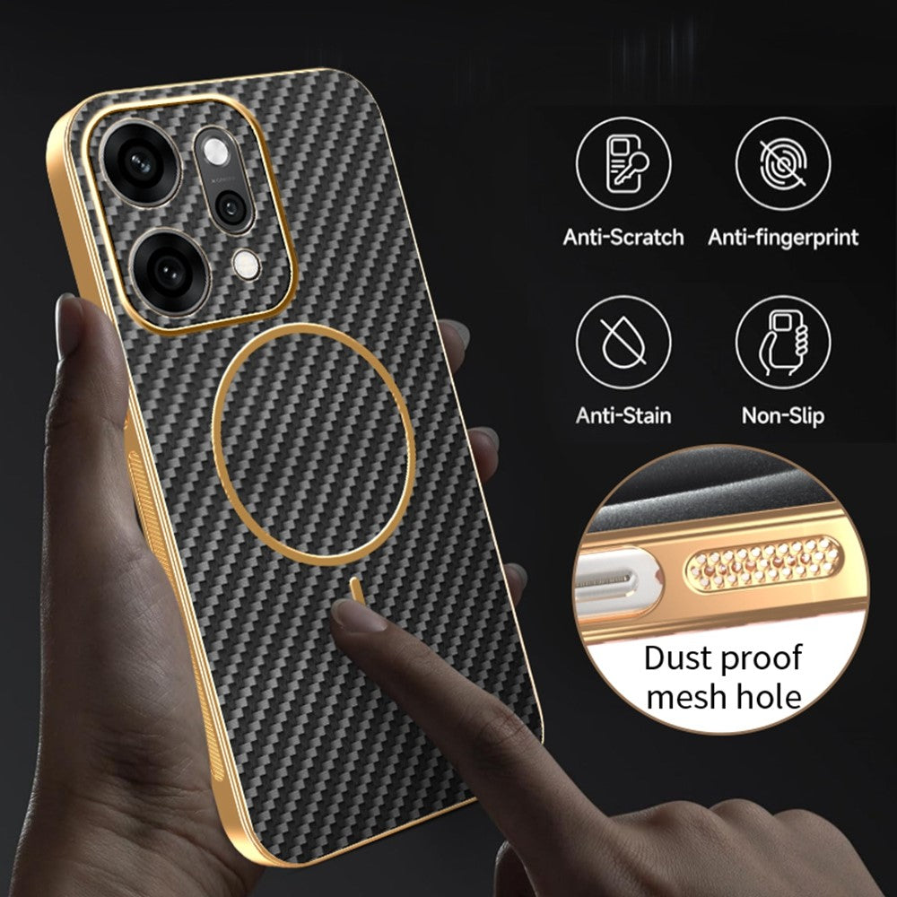 For Oppo Reno14 Pro 5G (Global) Case Carbon Fiber Textured Electroplated TPU Back Cover - Black