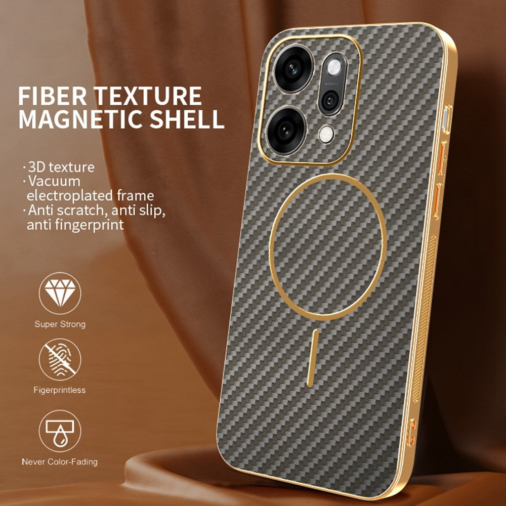 For Oppo Reno14 Pro 5G (Global) Case Carbon Fiber Textured Electroplated TPU Back Cover - Coffee