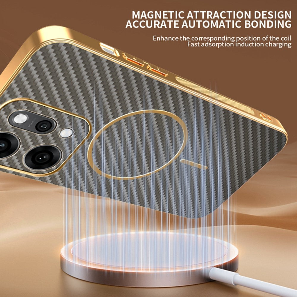 For Oppo Reno14 Pro 5G (Global) Case Carbon Fiber Textured Electroplated TPU Back Cover - Coffee