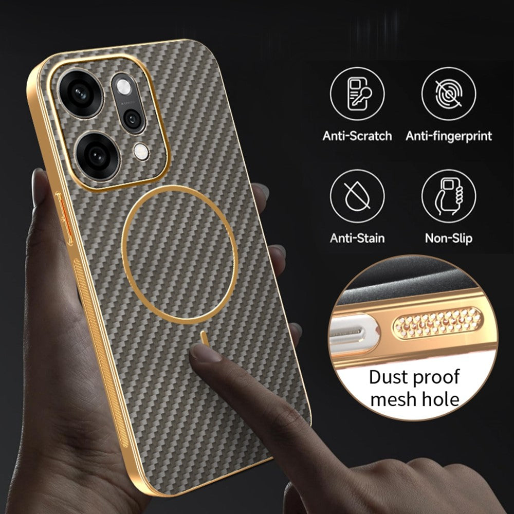 For Oppo Reno14 Pro 5G (Global) Case Carbon Fiber Textured Electroplated TPU Back Cover - Coffee