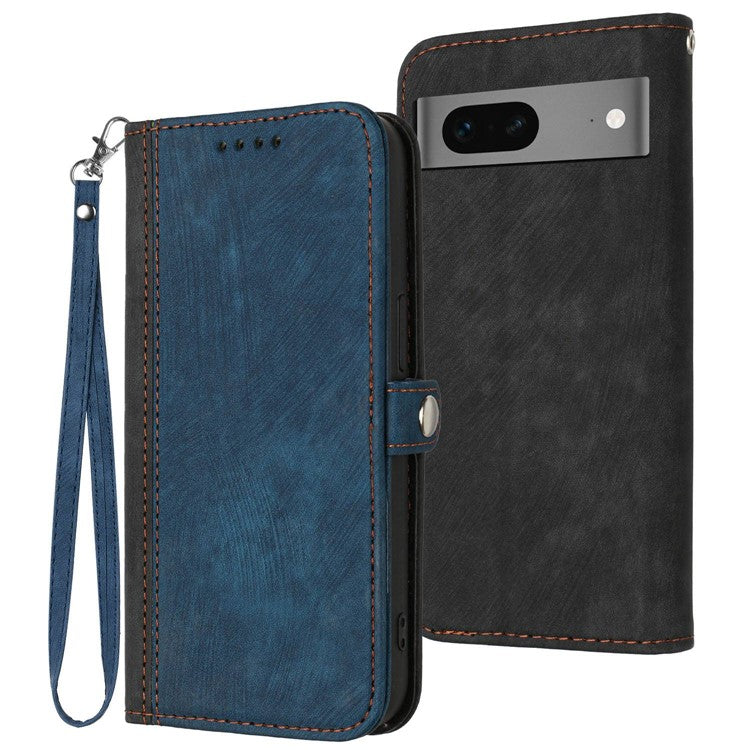 YX0020 Smart Phone Case for Google Pixel 7 5G PU Leather Foldable Stand Dual Magnetic Clasp Phone Cover Shell with Strap - Sapphire