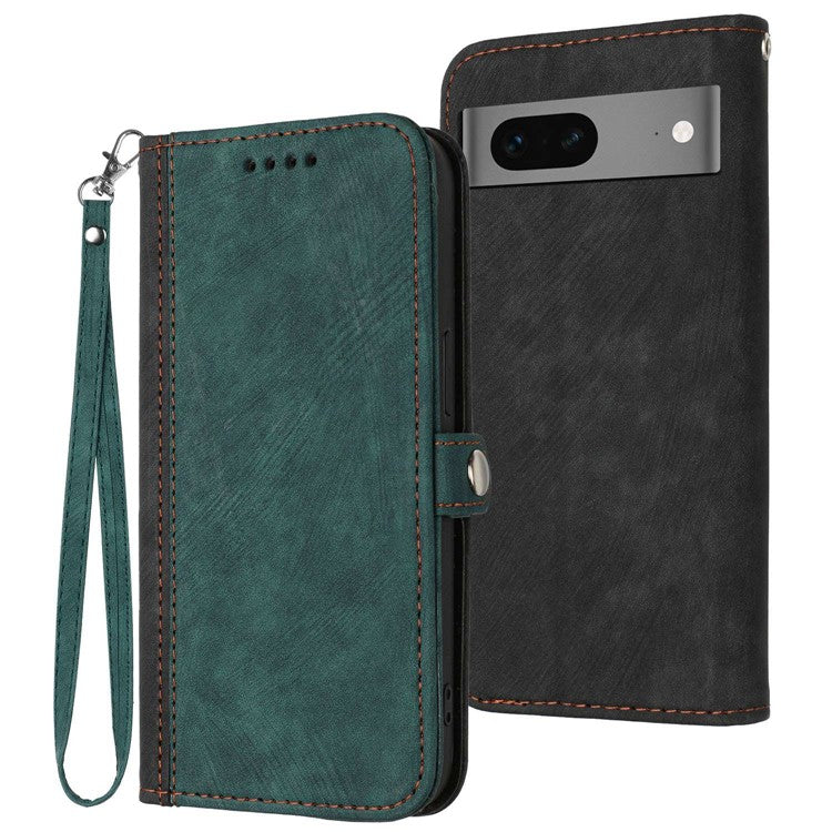 YX0020 Smart Phone Case for Google Pixel 7 5G PU Leather Foldable Stand Dual Magnetic Clasp Phone Cover Shell with Strap - Blackish Green