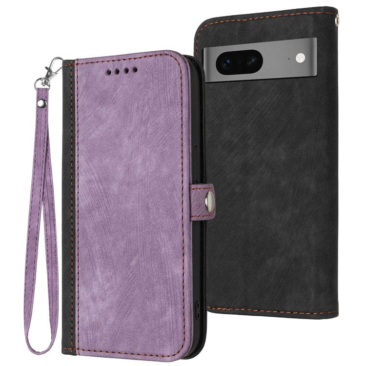 YX0020 Smart Phone Case for Google Pixel 7 5G PU Leather Foldable Stand Dual Magnetic Clasp Phone Cover Shell with Strap - Light Purple