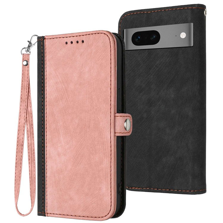 YX0020 Smart Phone Case for Google Pixel 7 5G PU Leather Foldable Stand Dual Magnetic Clasp Phone Cover Shell with Strap - Pink