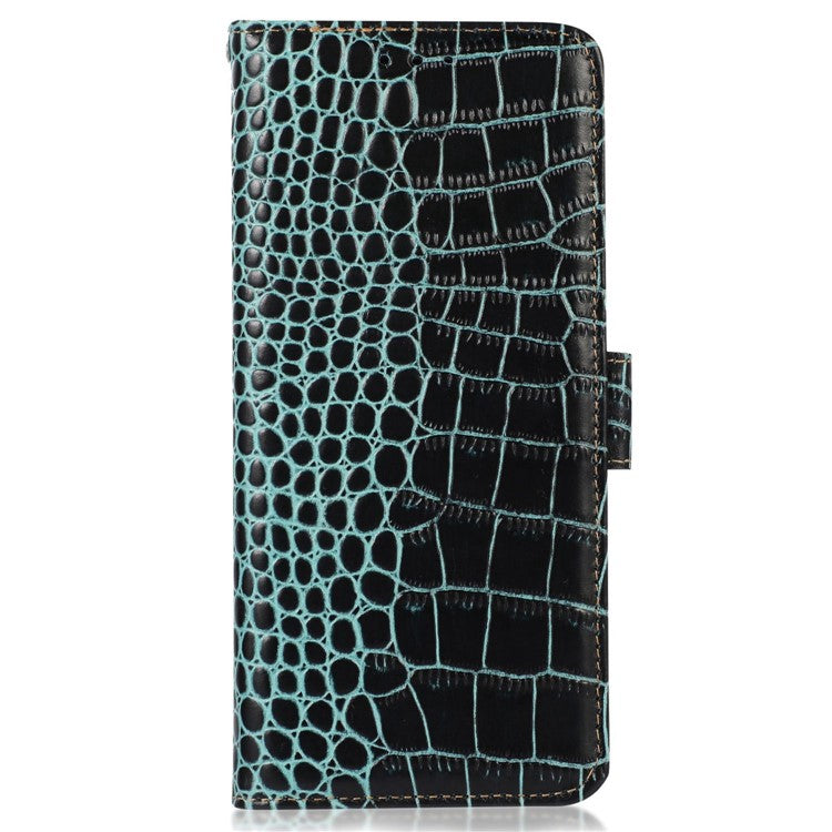 For Honor X20 SE Crocodile Texture Genuine Cowhide Leather Flip Folio Case Wallet Design RFID Blocking Stand Shockproof Phone Cover - Green