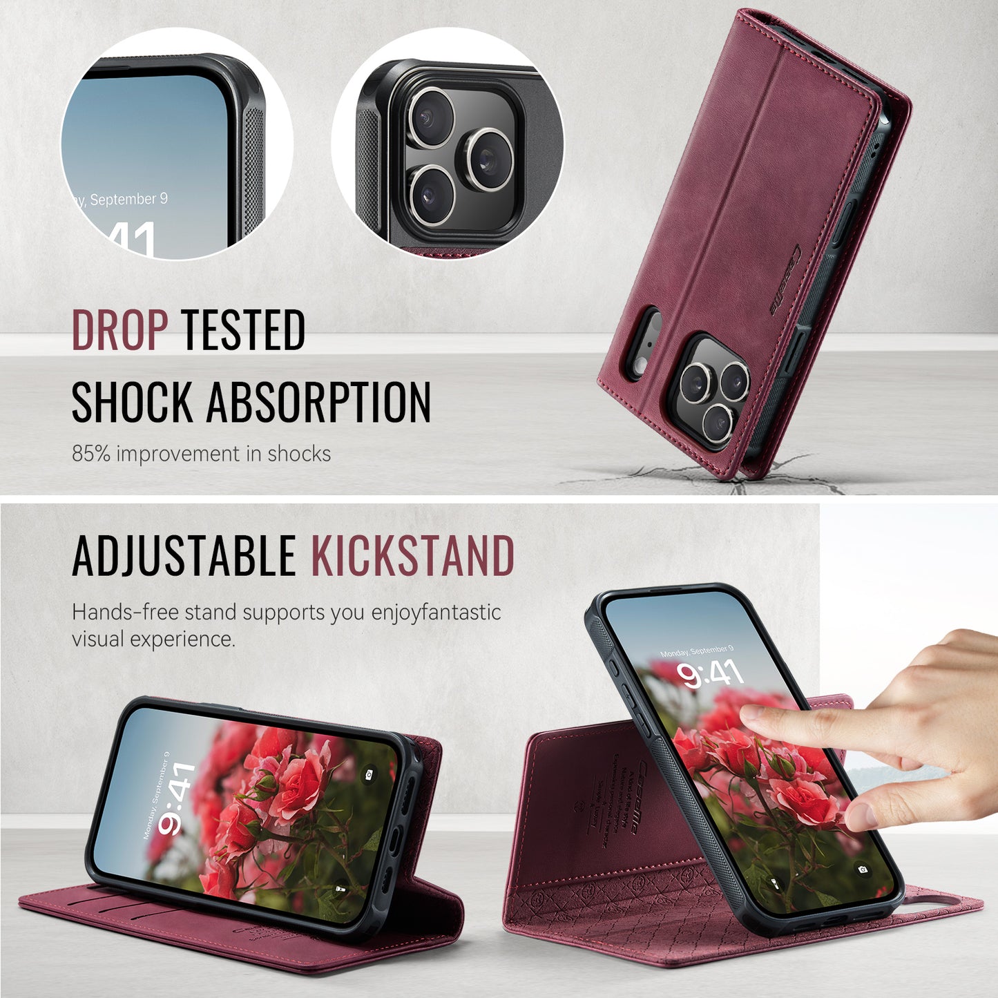 For iPhone 17 Pro Max Case CASEME C49 Compatible with MagSafe RFID Blocking Detachable Wallet Leather Phone Cover - Red