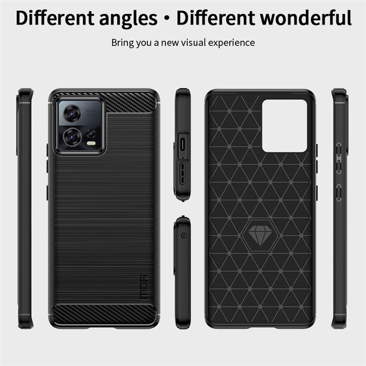 MOFI JK TPU Series-1 for Motorola Moto S30 Pro 5G / Edge 30 Fusion 5G Soft TPU Brushed Phone Case Carbon Fiber Texture Drop-proof Back Cover - Red